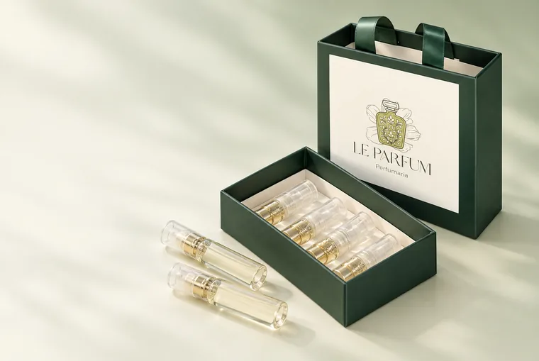 Caixa de decants da Le Parfum com frascos de 10 ml